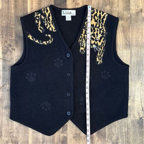 Lisa International Women’s 100% Boiled Wool VTG Leopard Cheetah Paw Vest Size L - Picture 6 of 10